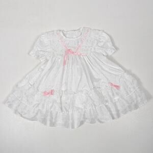 Vintage Mothercare Dress Girls Size 18m White Polka Dot Frilly Party Lace